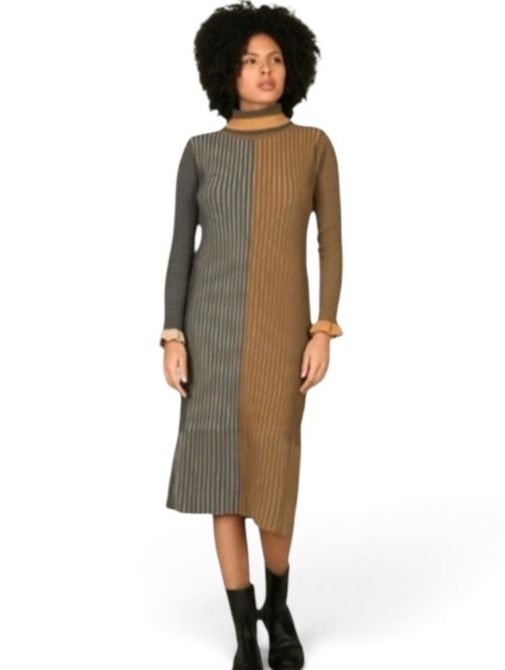 NWT Conditions Apply Margarete Maxi Knit Sweater Dress Caramel & Black XL